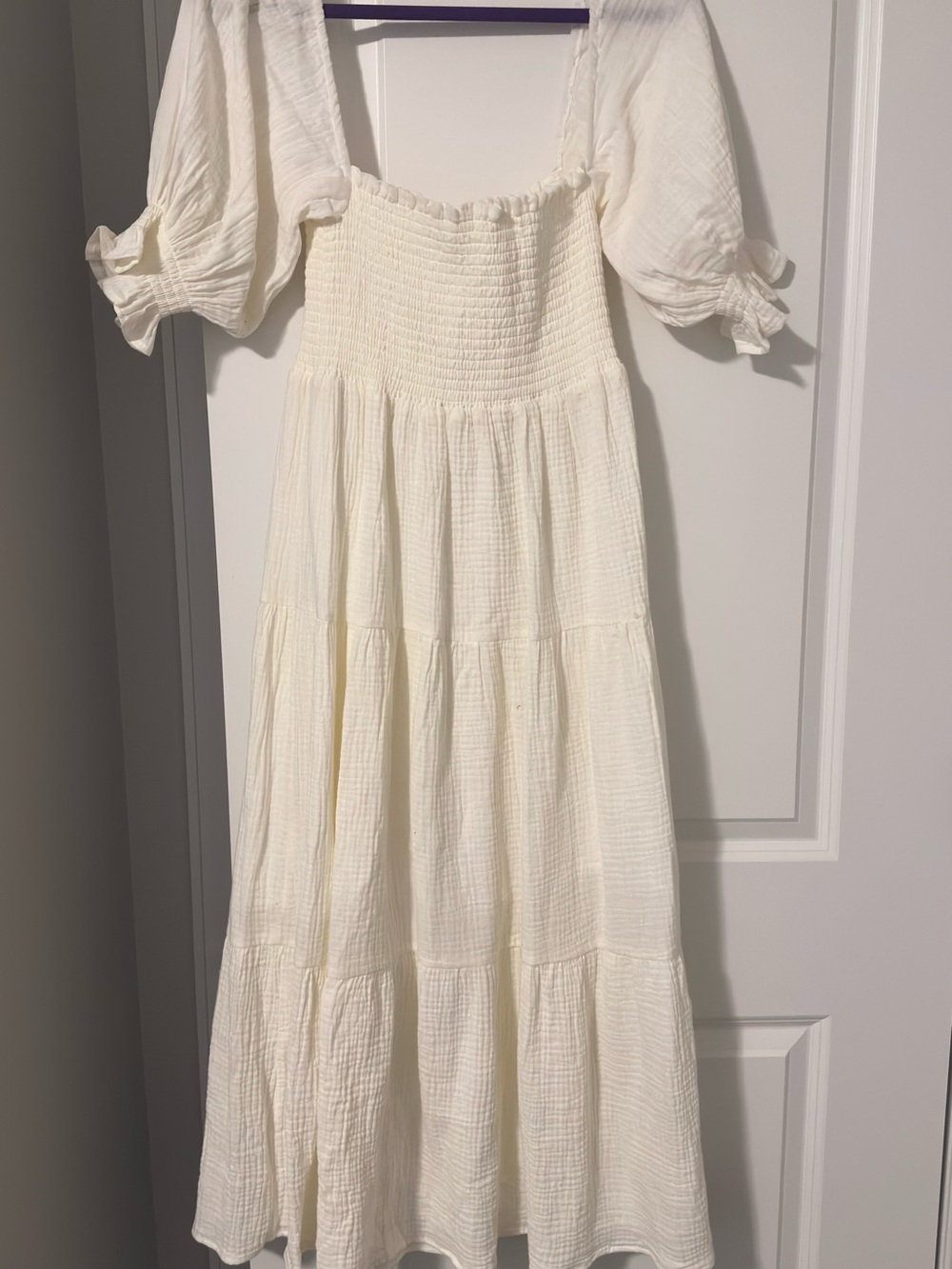 Cream Smocked Maxi Dress with Puff Sleeves